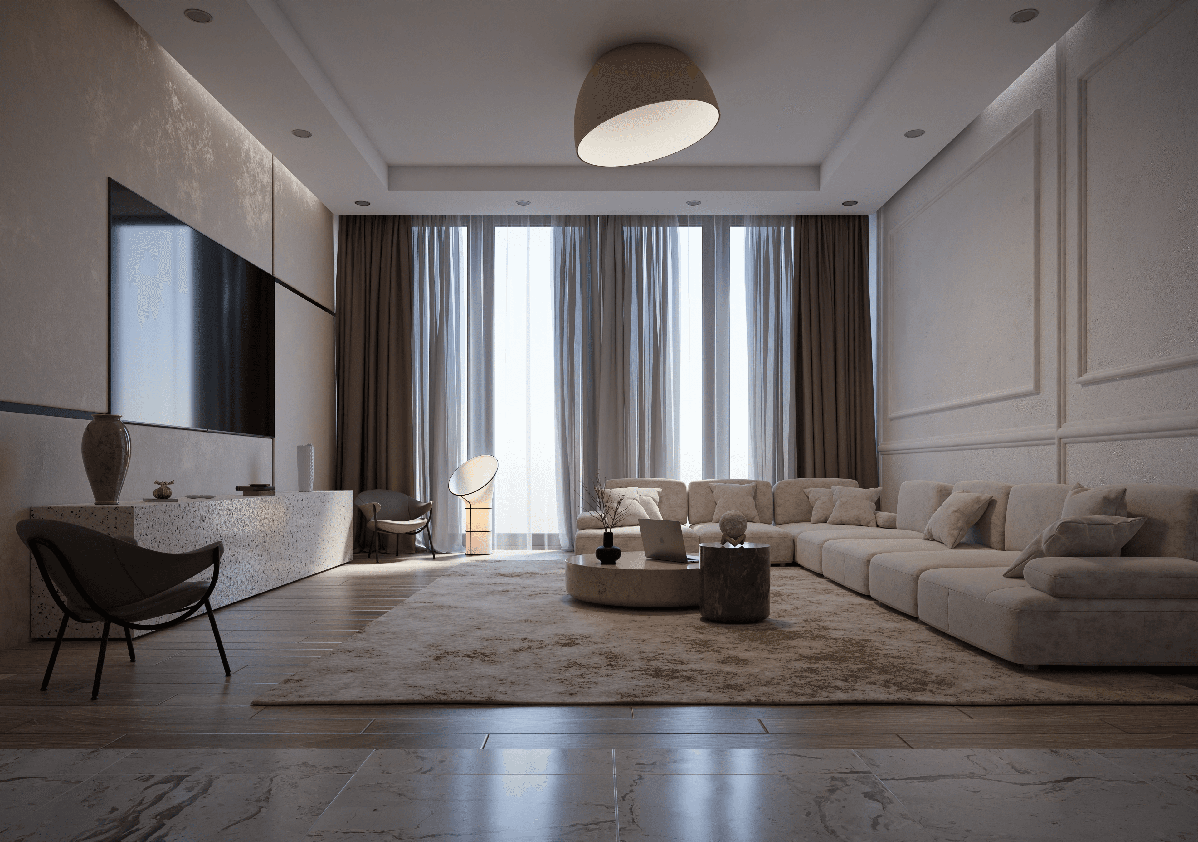 Estudo conceptual de interior com luz natural